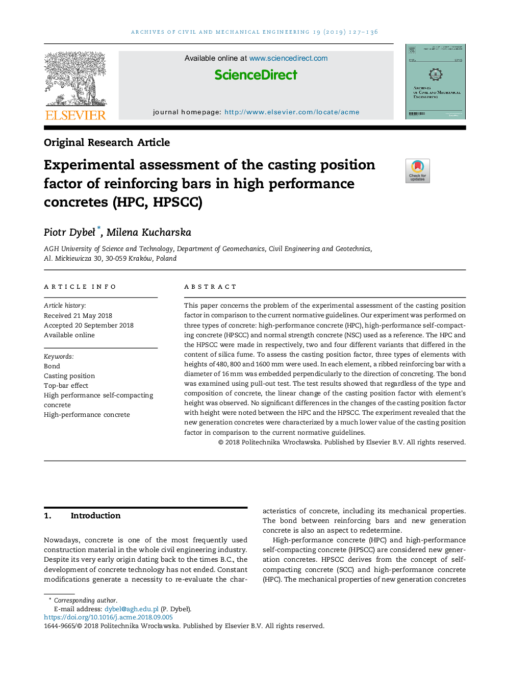 Experimental assessment of the casting position factor of reinforcing bars in high performance concretes (HPC, HPSCC)