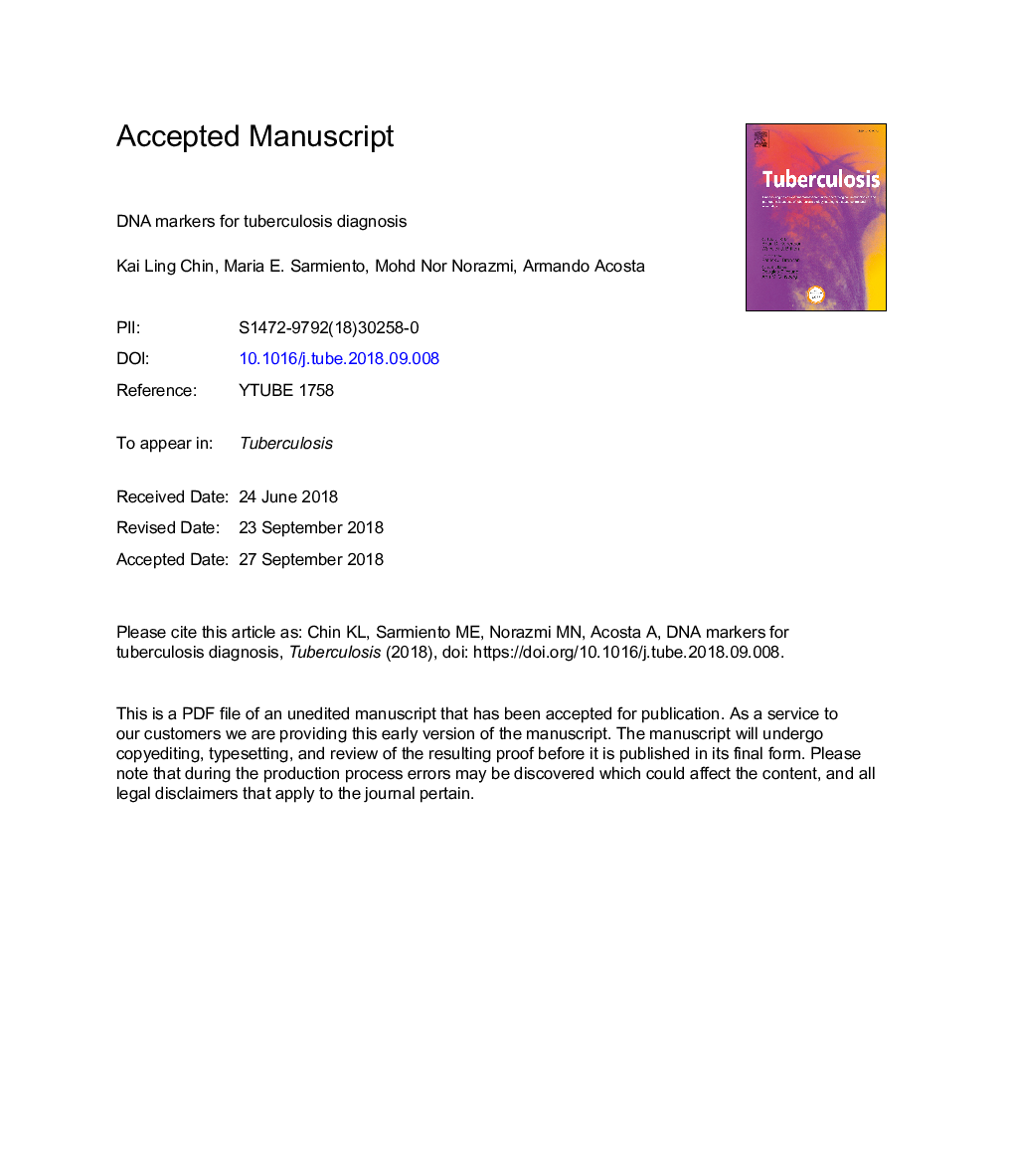 DNA markers for tuberculosis diagnosis