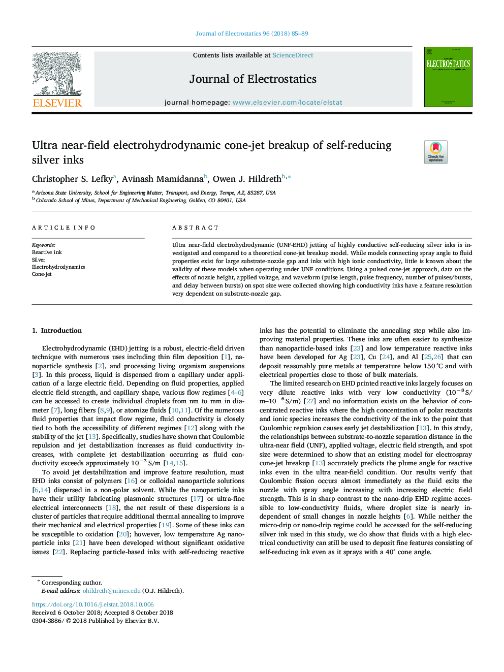 Ultra near-field electrohydrodynamic cone-jet breakup of self-reducing silver inks