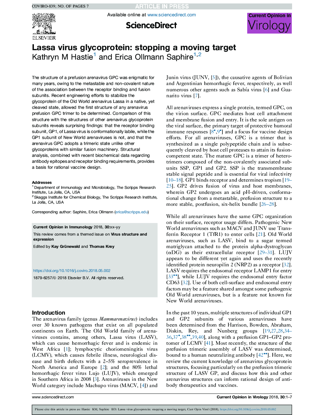 Lassa virus glycoprotein: stopping a moving target