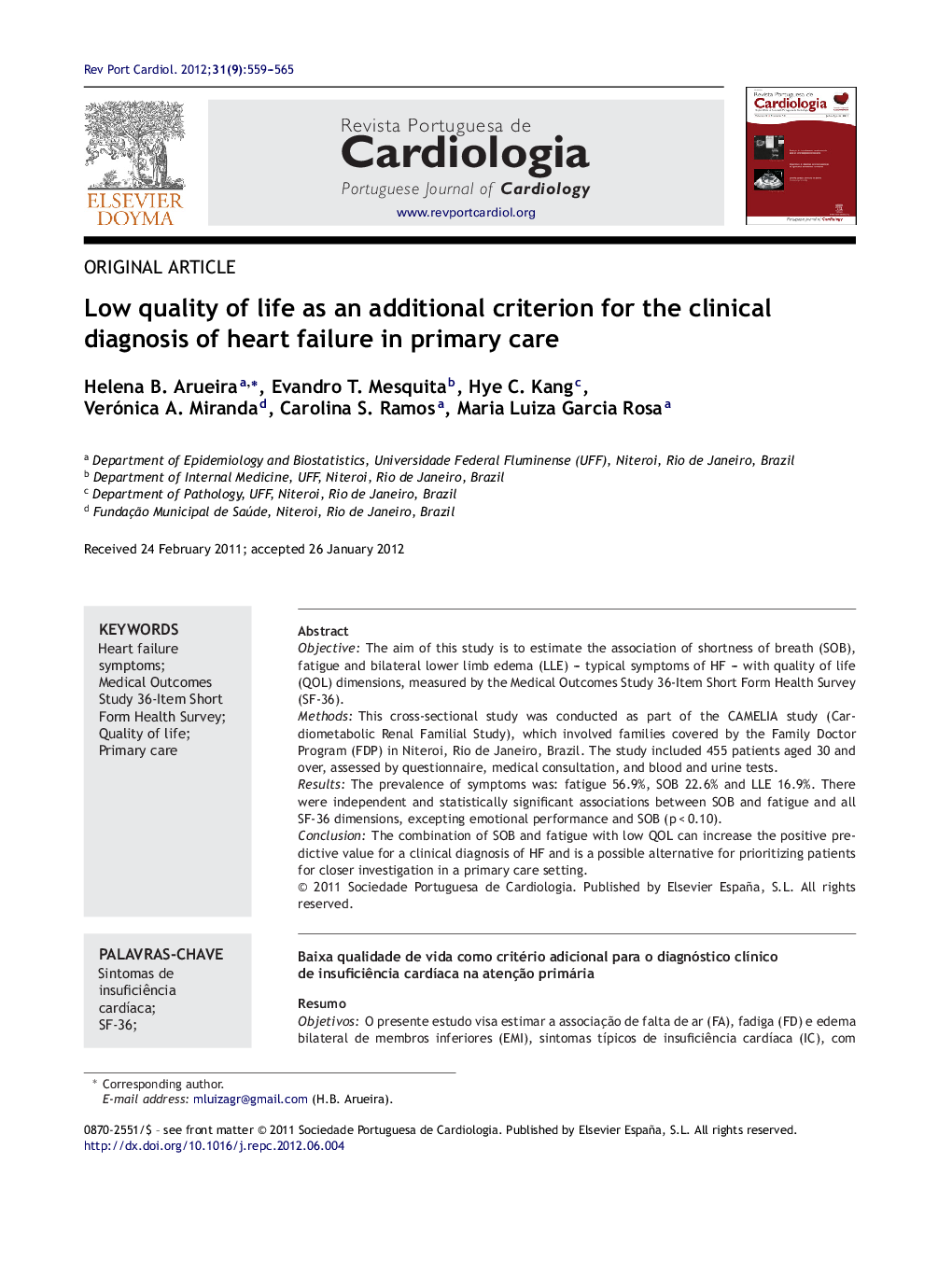 Low quality of life as an additional criterion for the clinical diagnosis of heart failure in primary care