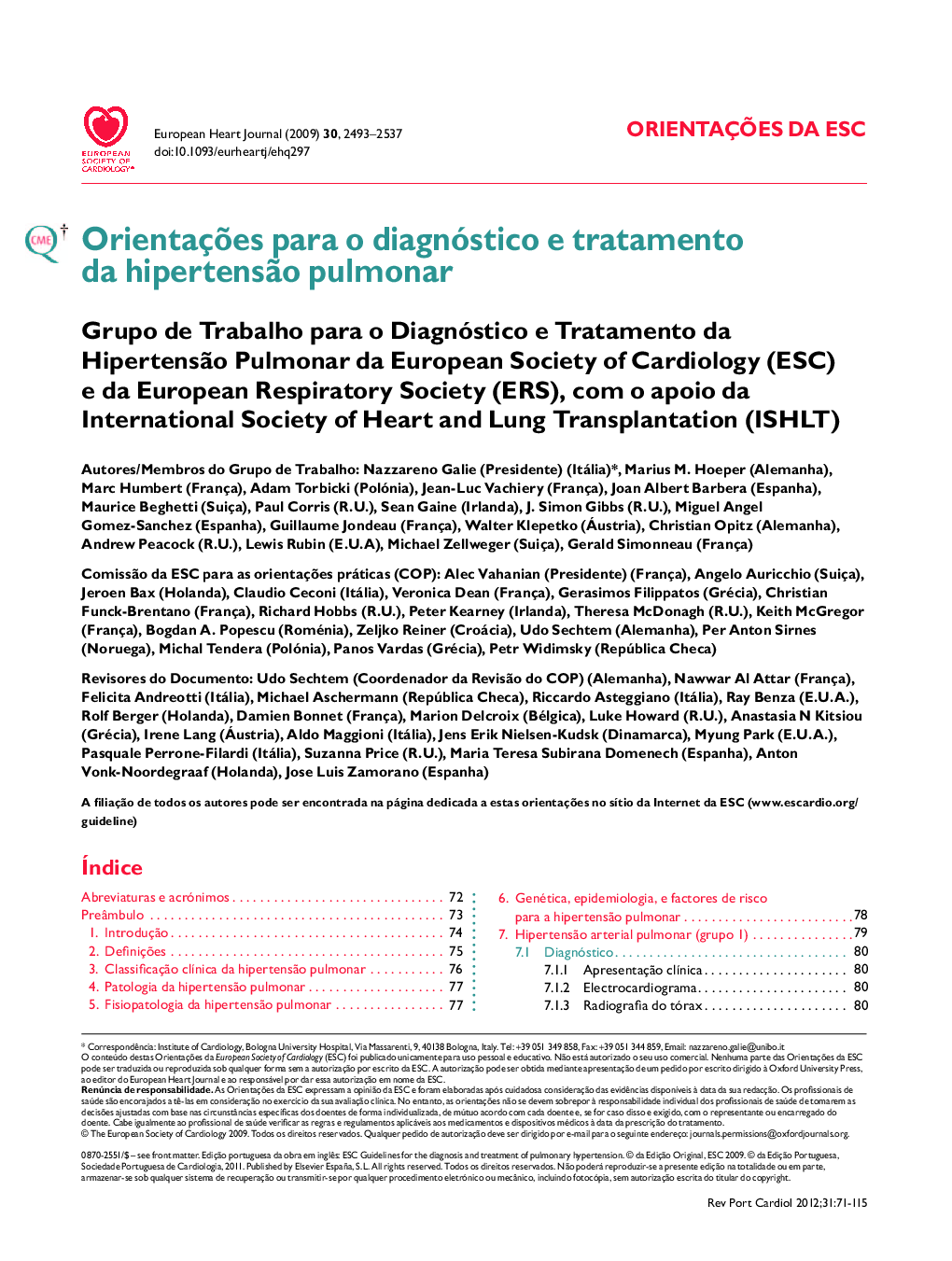 OrientaçÃµes para o diagnóstico e tratamento da hipertensÃ£o pulmonar