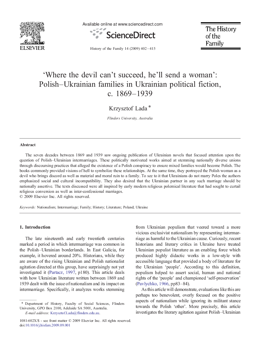 'Where the devil can't succeed, he'll send a woman': Polish-Ukrainian families in Ukrainian political fiction, c. 1869-1939