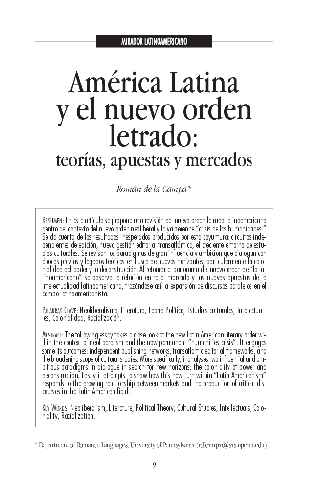 América Latina y el nuevo orden letrado: teorías, apuestas y mercados