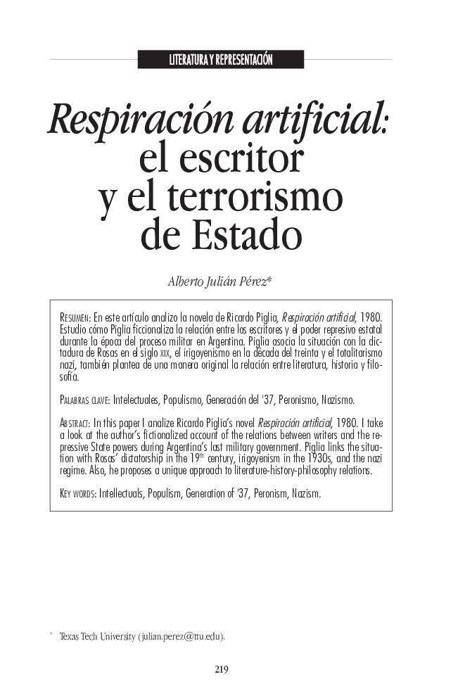 Respiración artificial: el escritor y el terrorismo de Estado