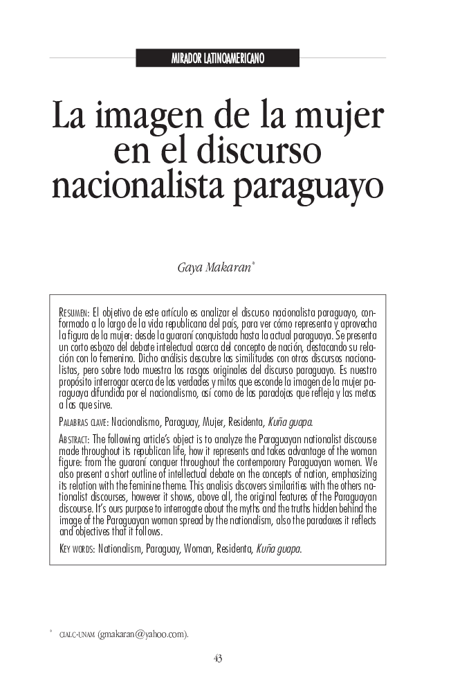 La imagen de la mujer en el discurso nacionalista paraguayo