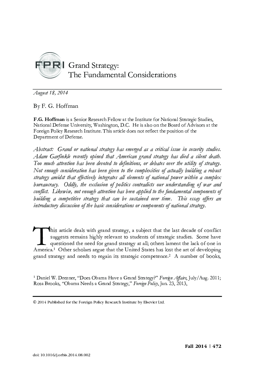 Grand Strategy: The Fundamental Considerations