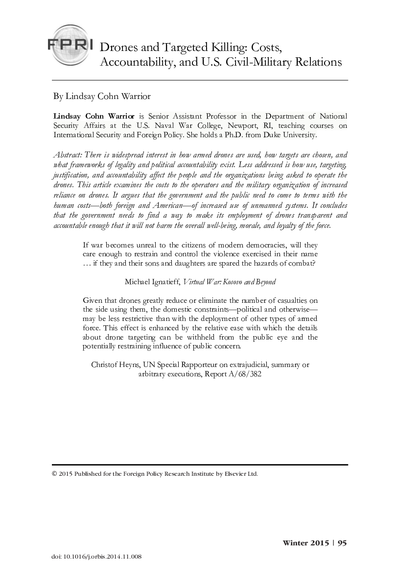 Drones and Targeted Killing: Costs, Accountability, and U.S. Civil-Military Relations