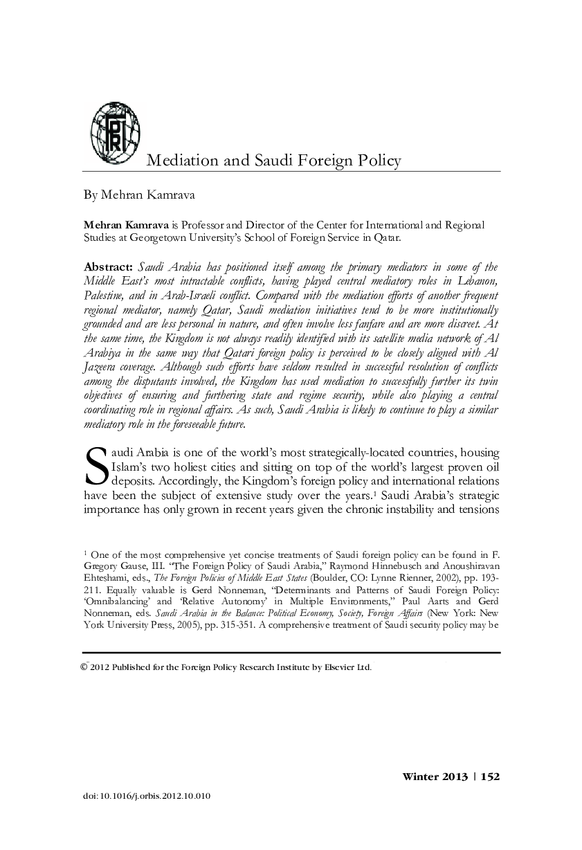 Mediation and Saudi Foreign Policy