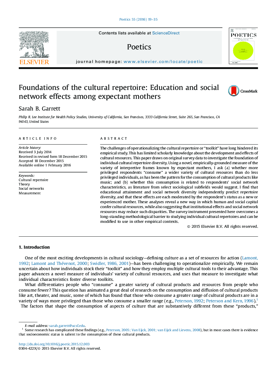 Foundations of the cultural repertoire: Education and social network effects among expectant mothers