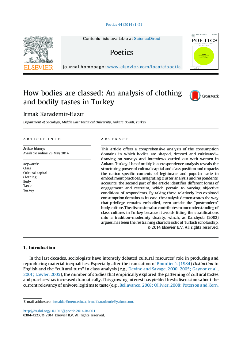 How bodies are classed: An analysis of clothing and bodily tastes in Turkey