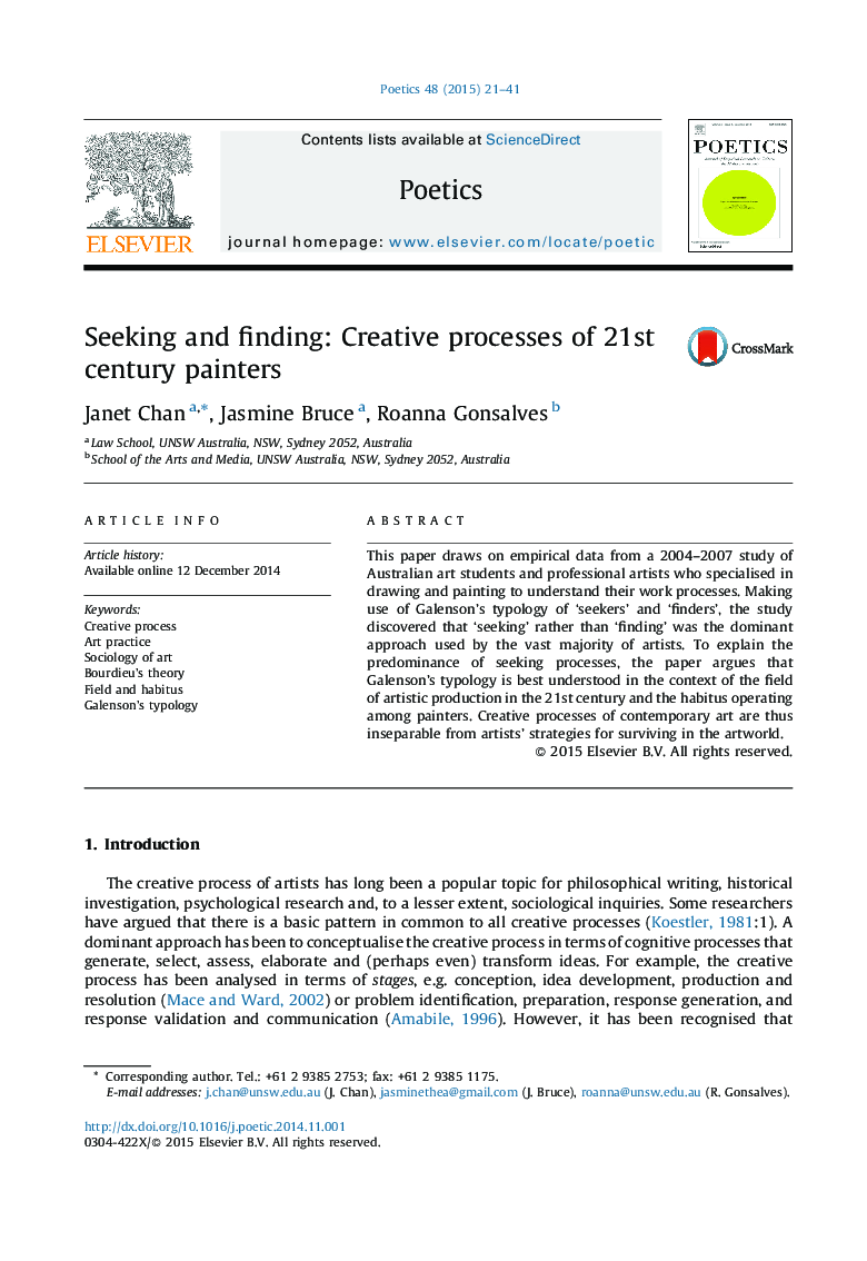 Seeking and finding: Creative processes of 21st century painters