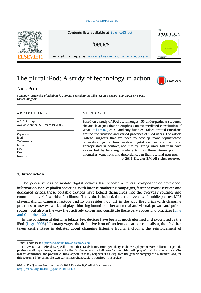 The plural iPod: A study of technology in action