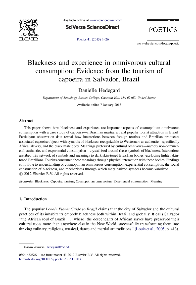 Blackness and experience in omnivorous cultural consumption: Evidence from the tourism of capoeira in Salvador, Brazil