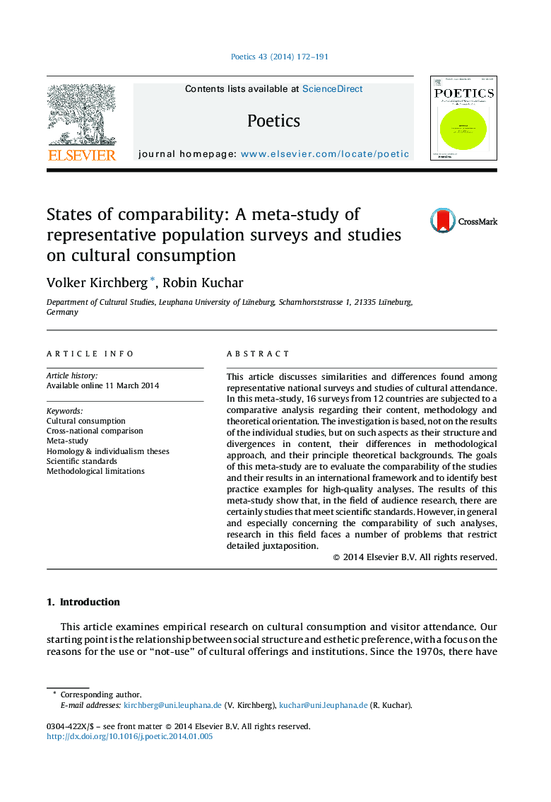 States of comparability: A meta-study of representative population surveys and studies on cultural consumption
