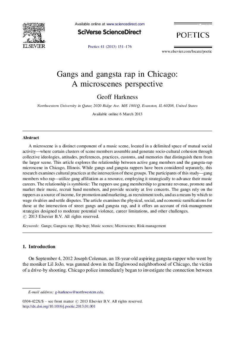 Gangs and gangsta rap in Chicago: A microscenes perspective