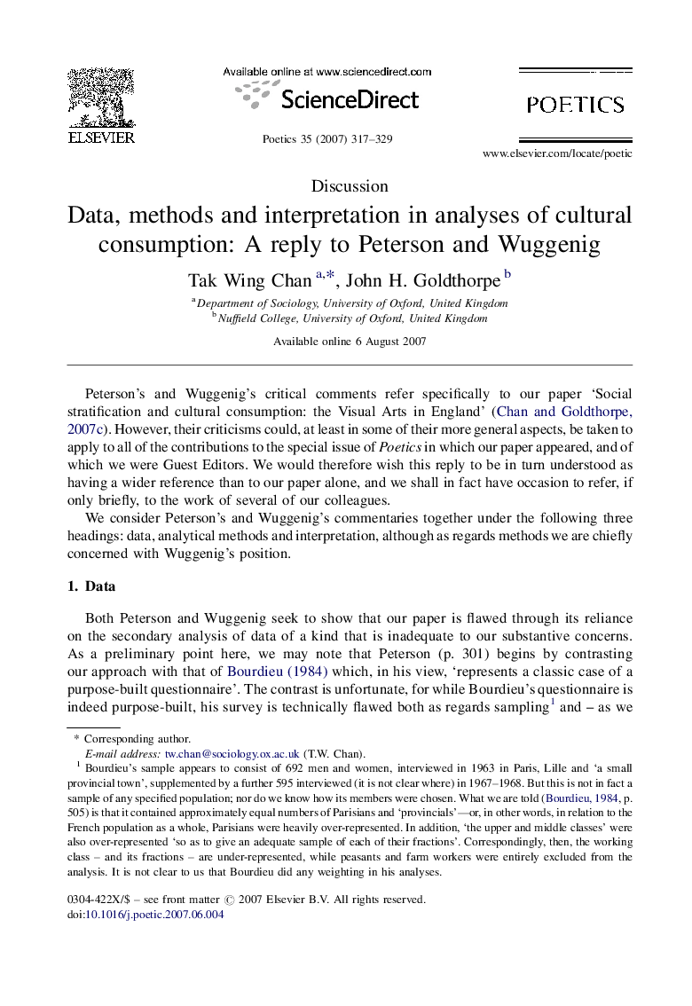 Data, methods and interpretation in analyses of cultural consumption: A reply to Peterson and Wuggenig