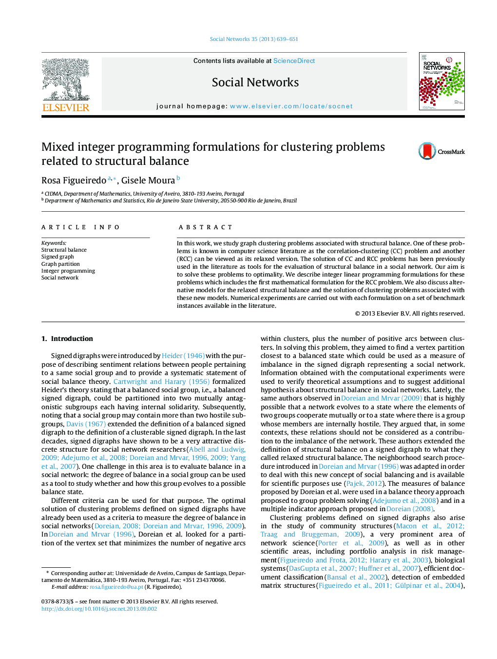 Mixed integer programming formulations for clustering problems related to structural balance