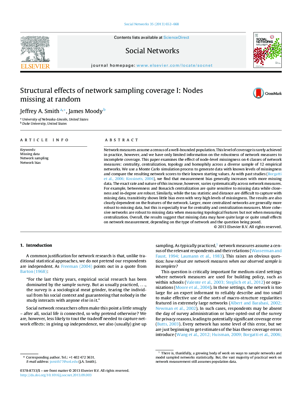 Structural effects of network sampling coverage I: Nodes missing at random