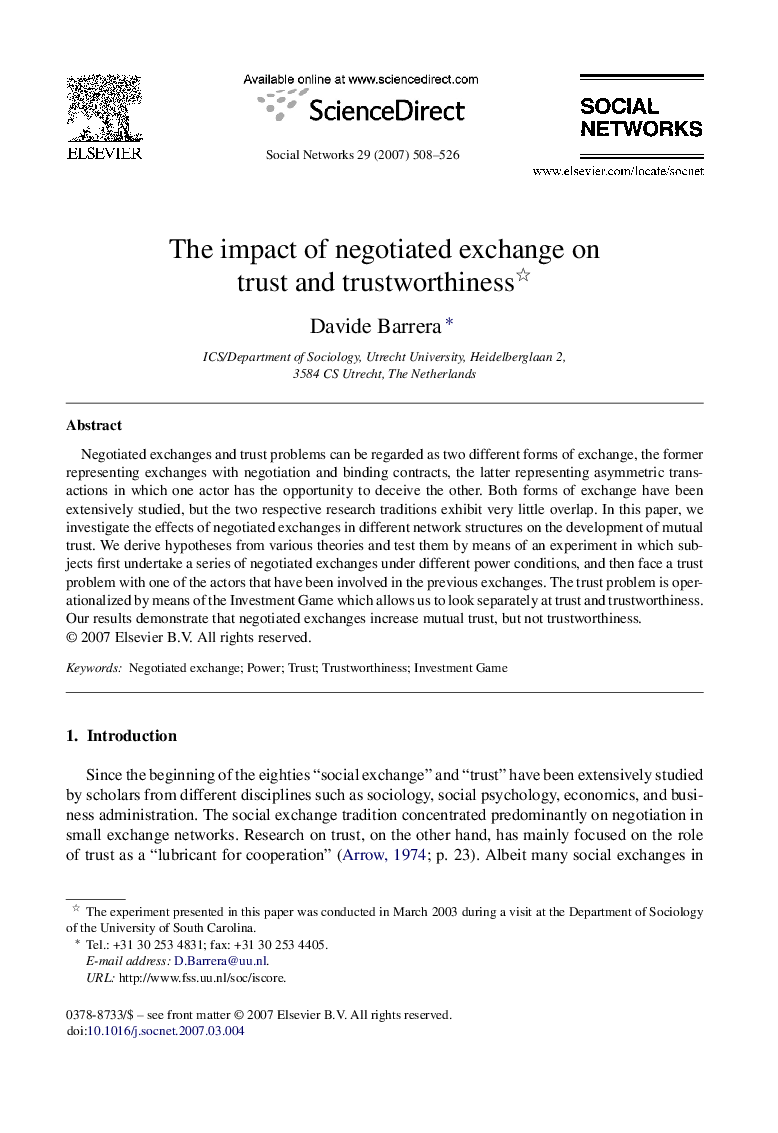 The impact of negotiated exchange on trust and trustworthiness 