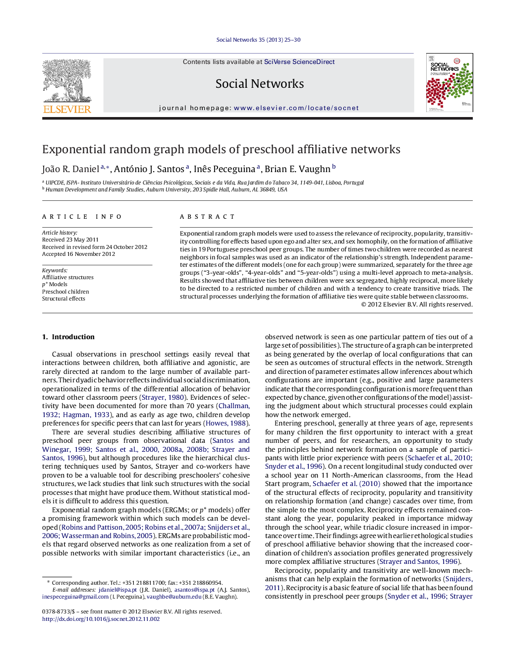 Exponential random graph models of preschool affiliative networks