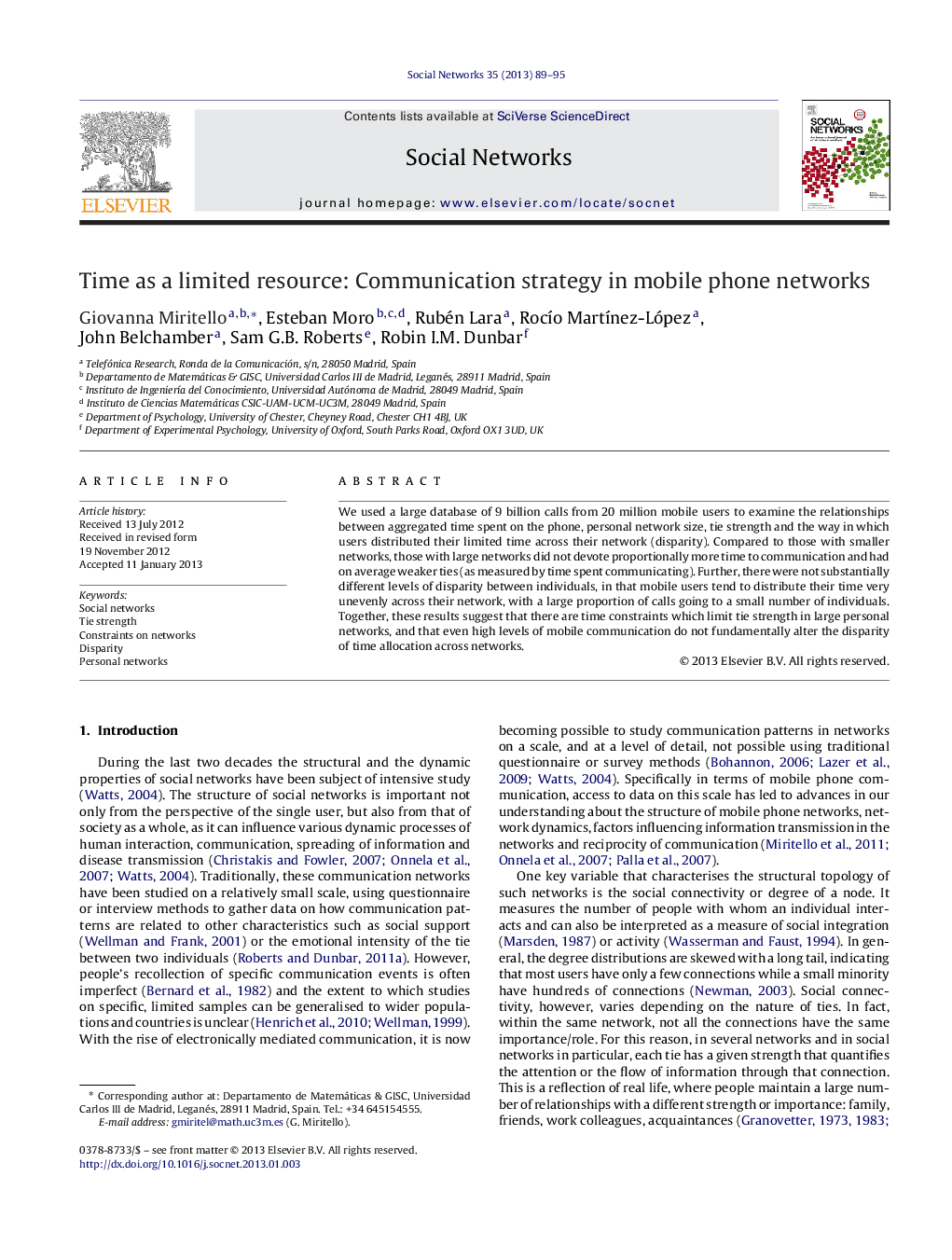 عکس صفحه اول مقاله: Time as a limited resource: Communication strategy in mobile phone networks Time as a limited resource: Communication strategy in mobile phone networks