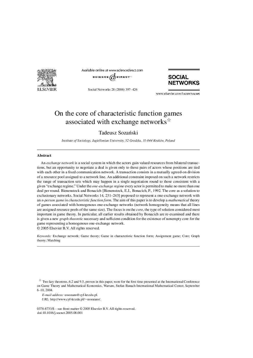 On the core of characteristic function games associated with exchange networks