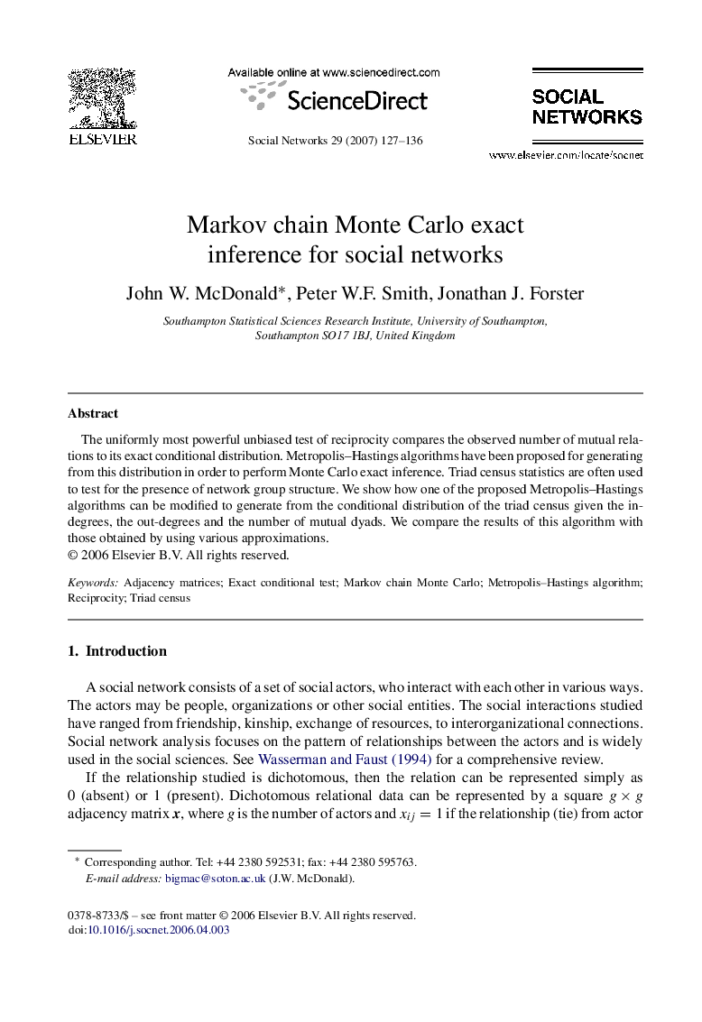 Markov chain Monte Carlo exact inference for social networks