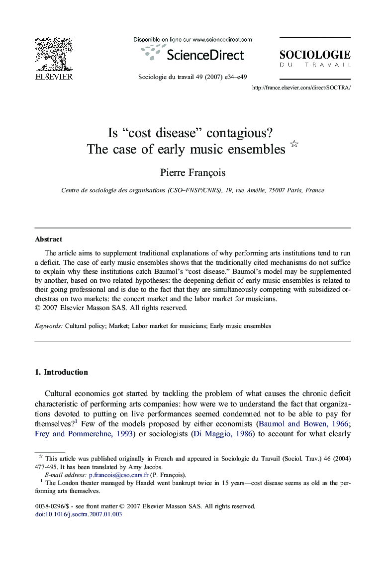 Is “cost disease” contagious? The case of early music ensembles 