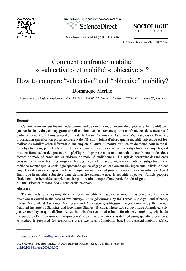 Comment confronter mobilité « subjective » et mobilité « objective » ?