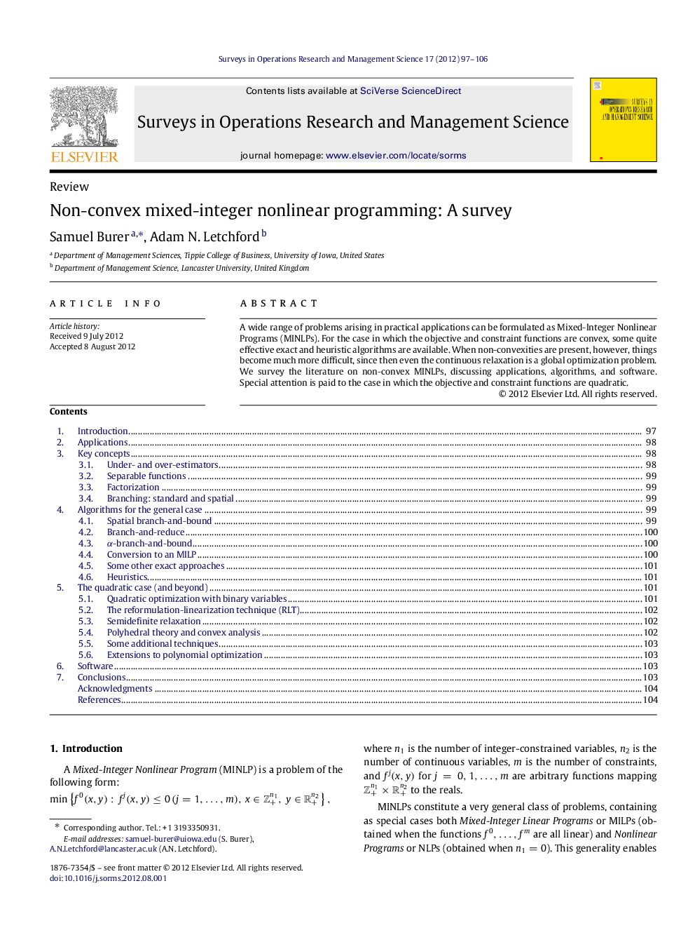 Non-convex mixed-integer nonlinear programming: A survey