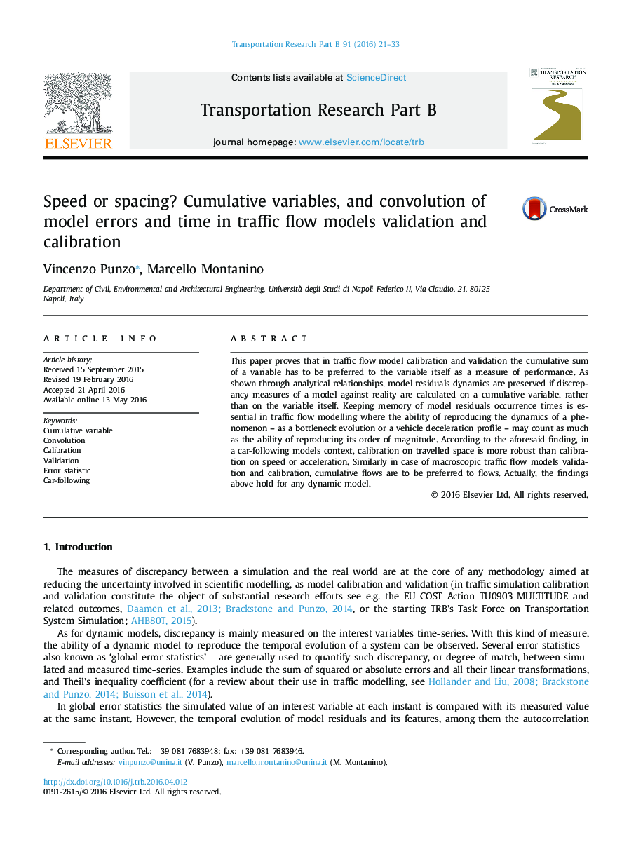 Speed or spacing? Cumulative variables, and convolution of model errors and time in traffic flow models validation and calibration