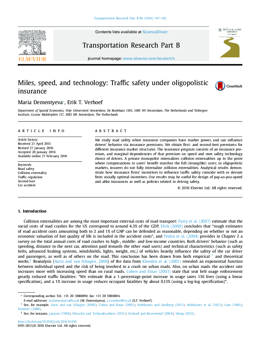 Miles, speed, and technology: Traffic safety under oligopolistic insurance