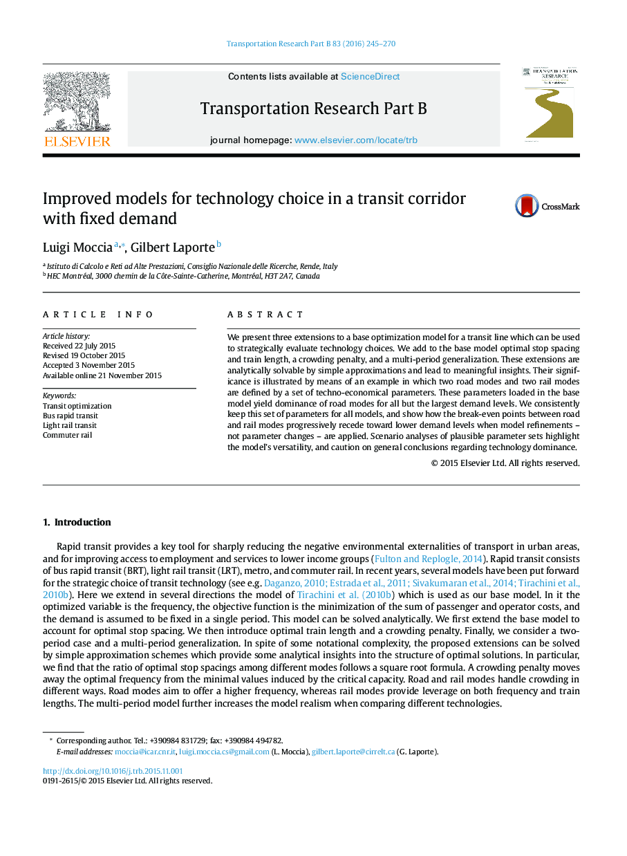 Improved models for technology choice in a transit corridor with fixed demand