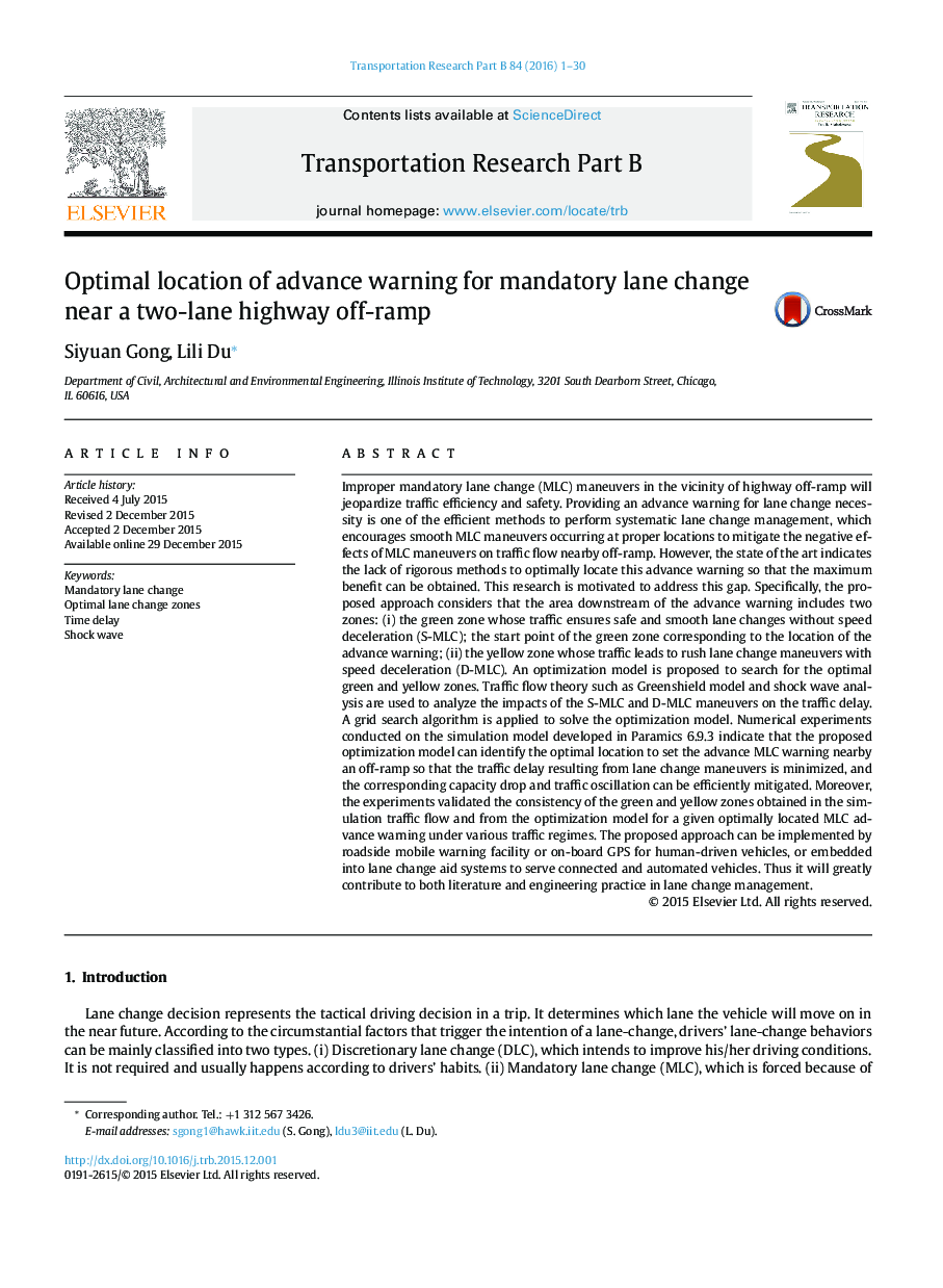 Optimal location of advance warning for mandatory lane change near a two-lane highway off-ramp