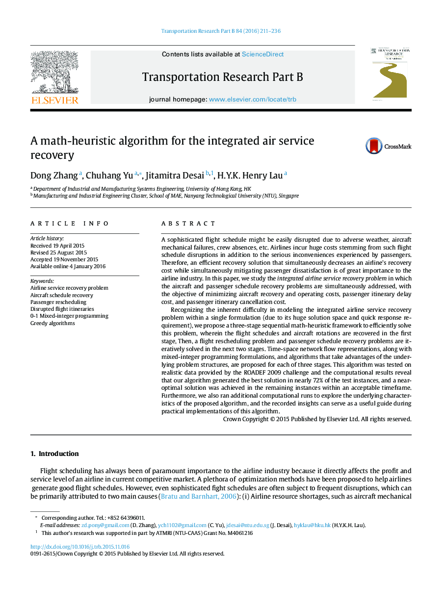 A math-heuristic algorithm for the integrated air service recovery