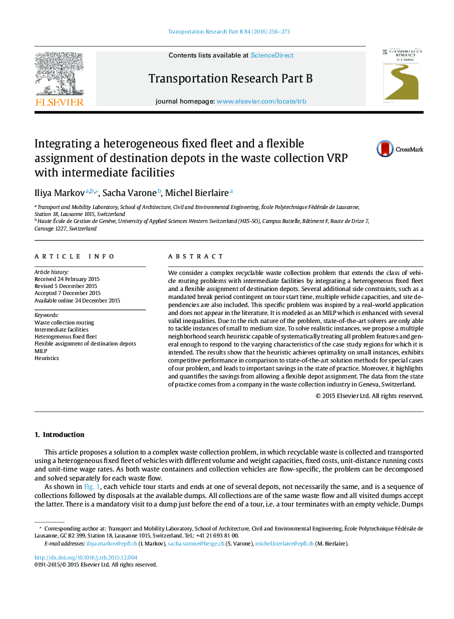 Integrating a heterogeneous fixed fleet and a flexible assignment of destination depots in the waste collection VRP with intermediate facilities