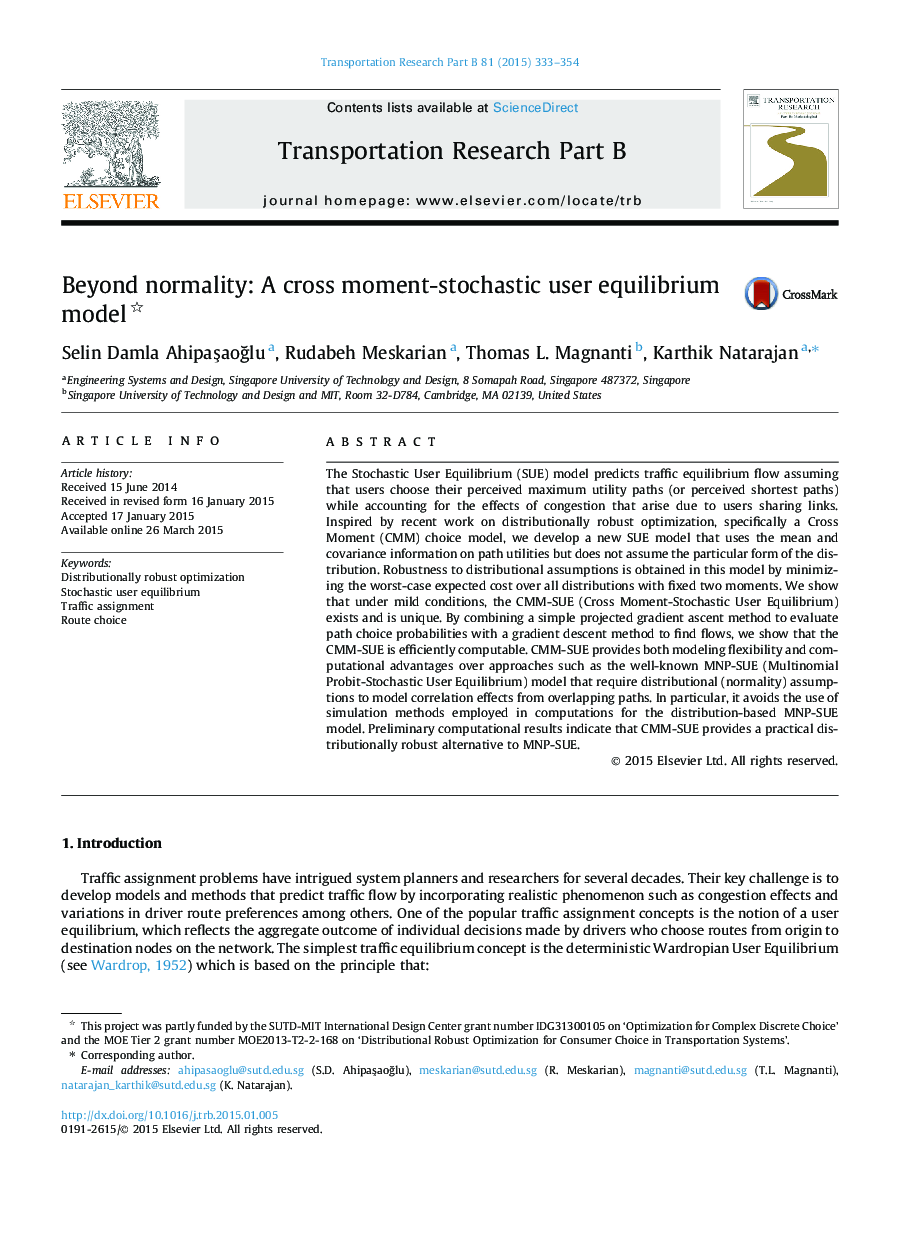 Beyond normality: A cross moment-stochastic user equilibrium model 