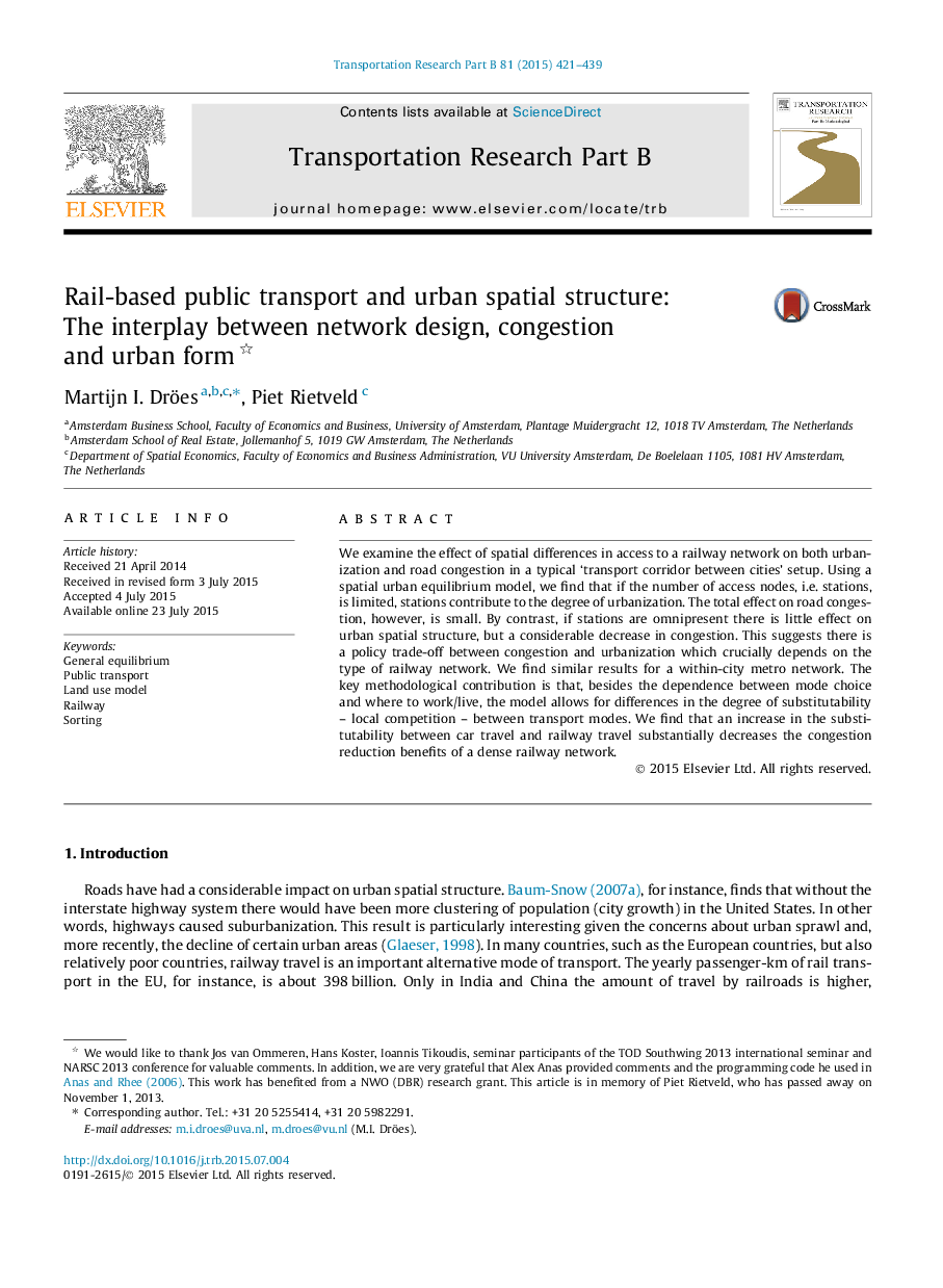 Rail-based public transport and urban spatial structure: The interplay between network design, congestion and urban form 