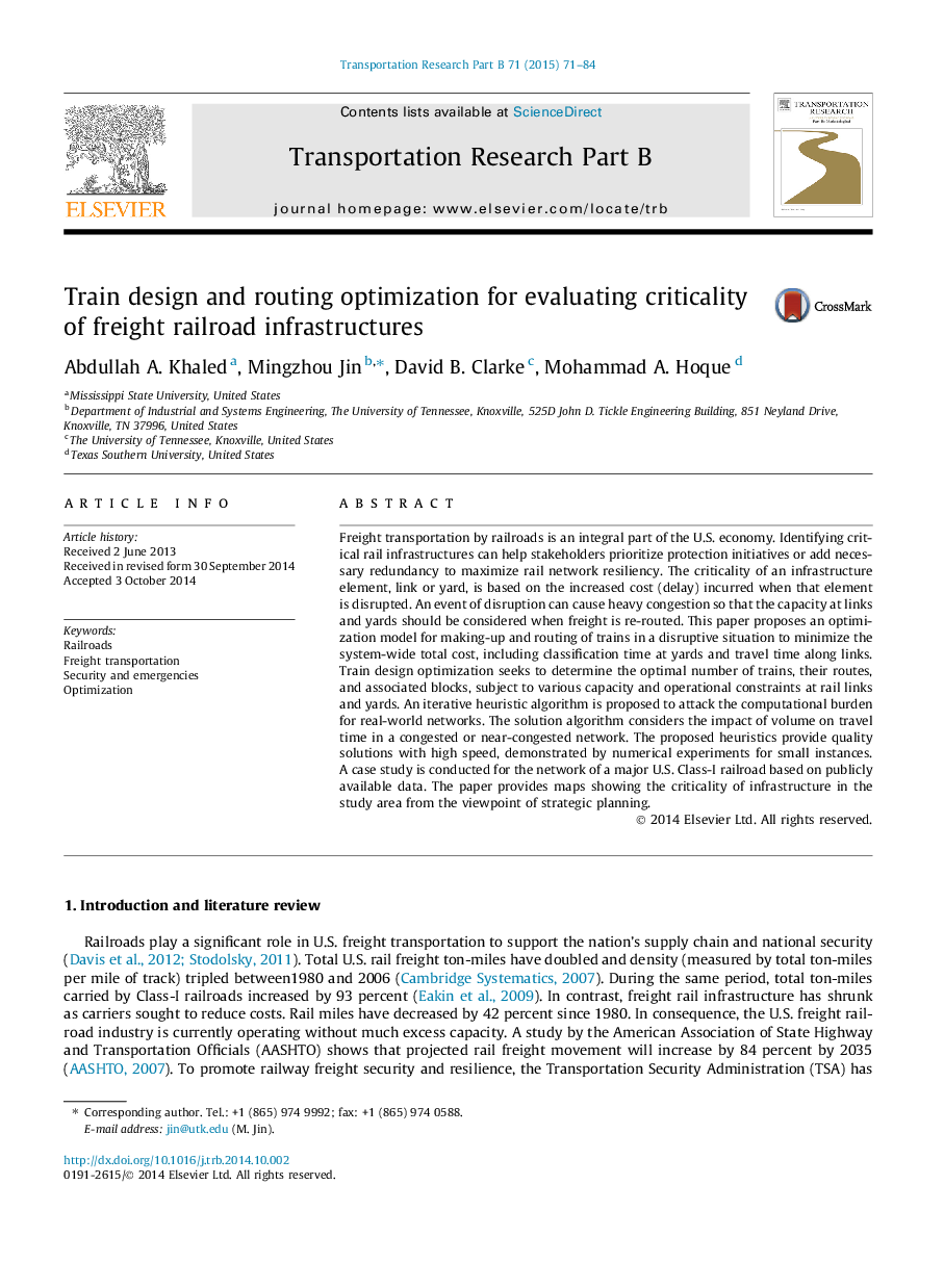 Train design and routing optimization for evaluating criticality of freight railroad infrastructures