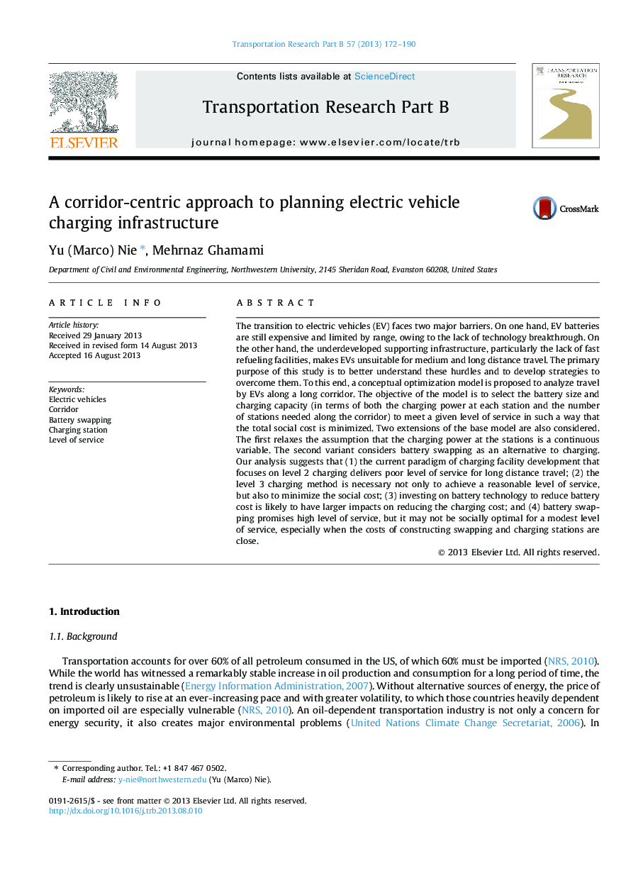 A corridor-centric approach to planning electric vehicle charging infrastructure