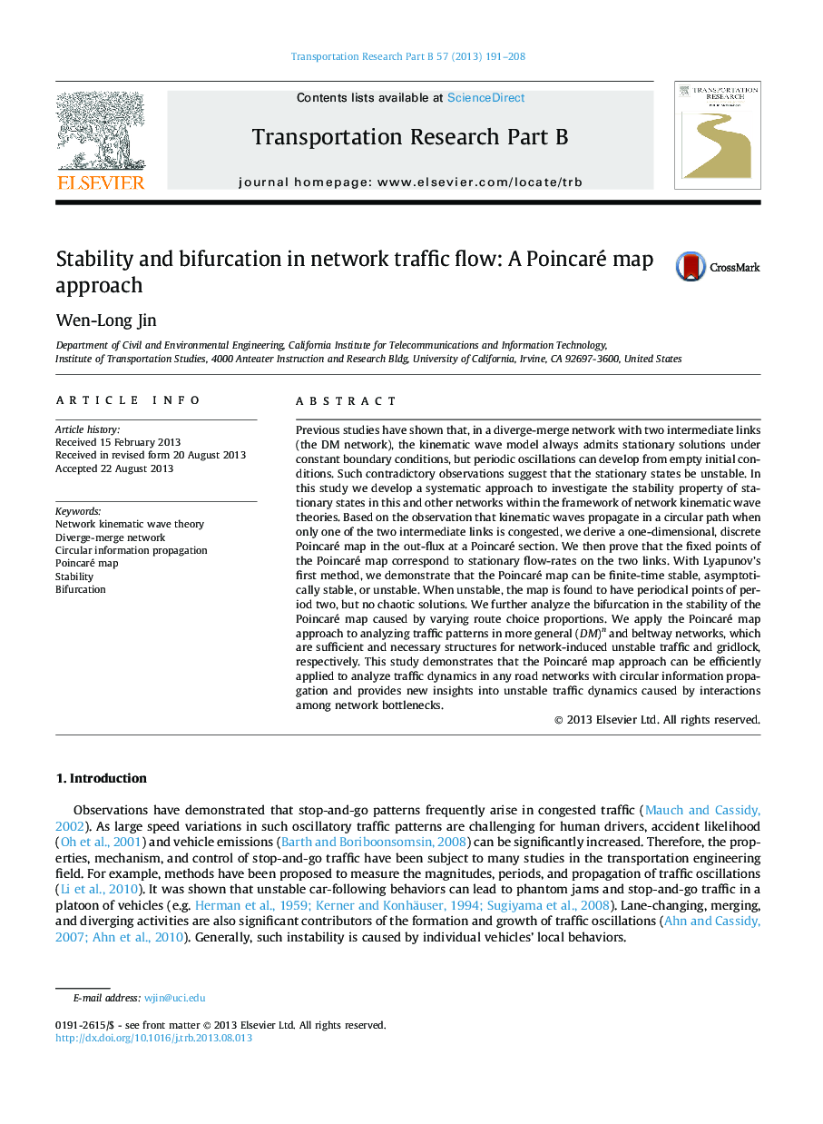 Stability and bifurcation in network traffic flow: A Poincaré map approach