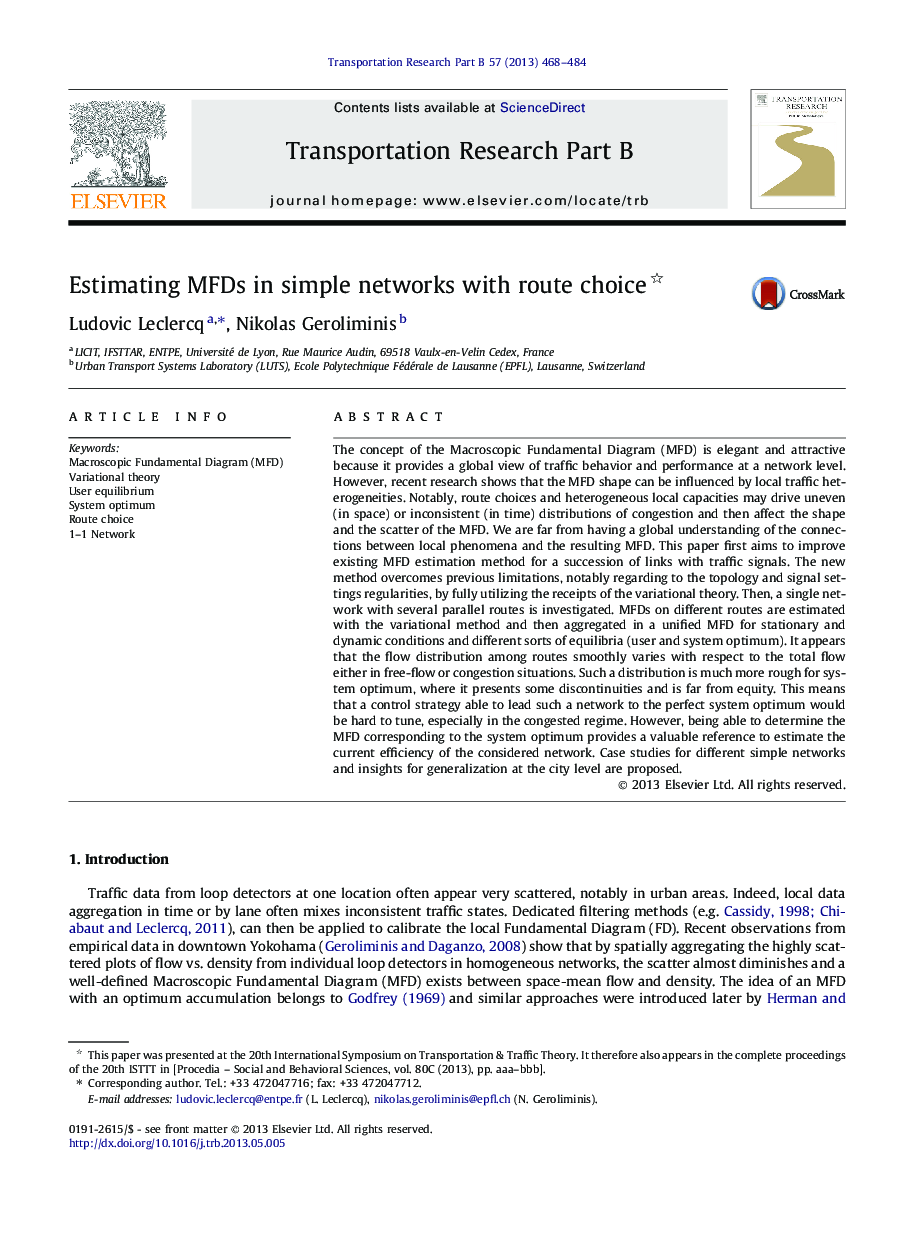 Estimating MFDs in simple networks with route choice 