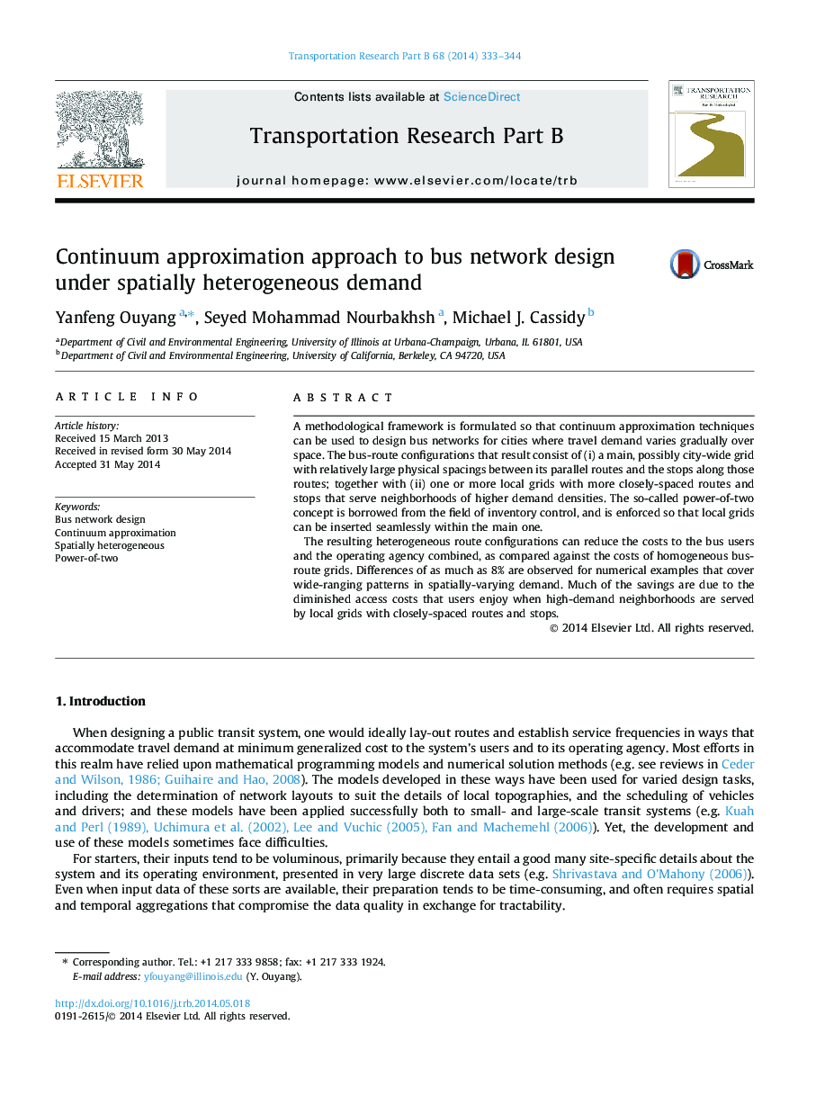 Continuum approximation approach to bus network design under spatially heterogeneous demand