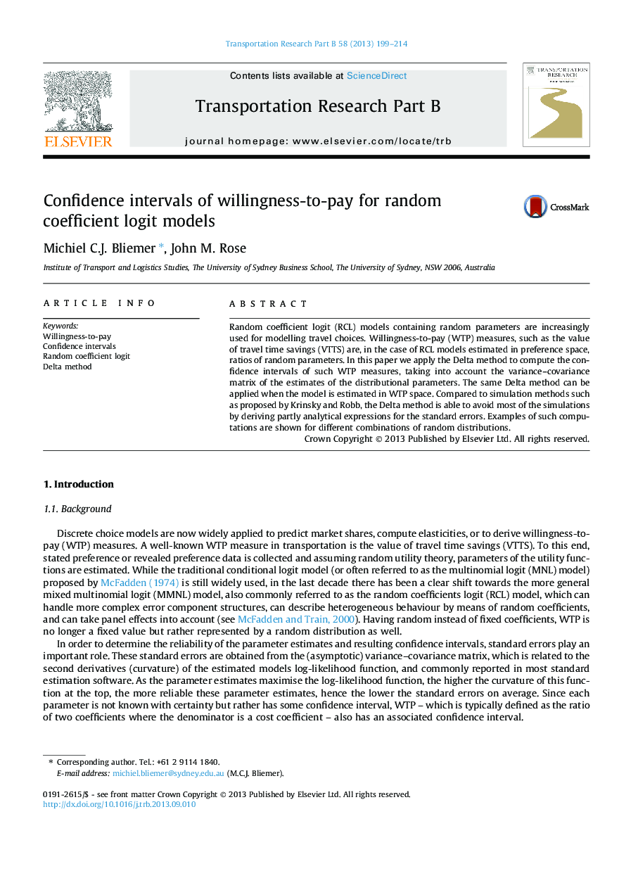 Confidence intervals of willingness-to-pay for random coefficient logit models