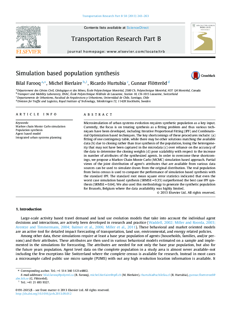 Simulation based population synthesis