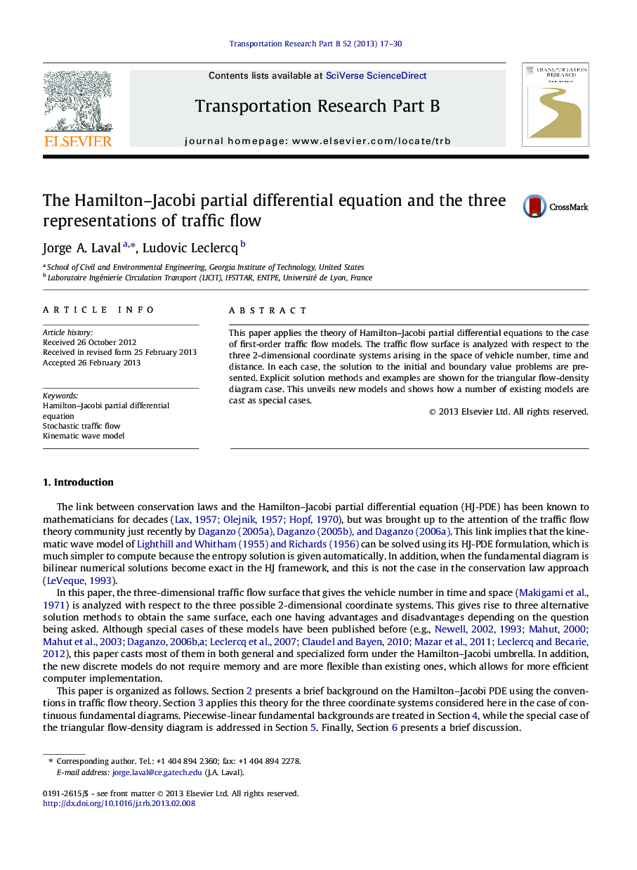 The Hamilton–Jacobi partial differential equation and the three representations of traffic flow