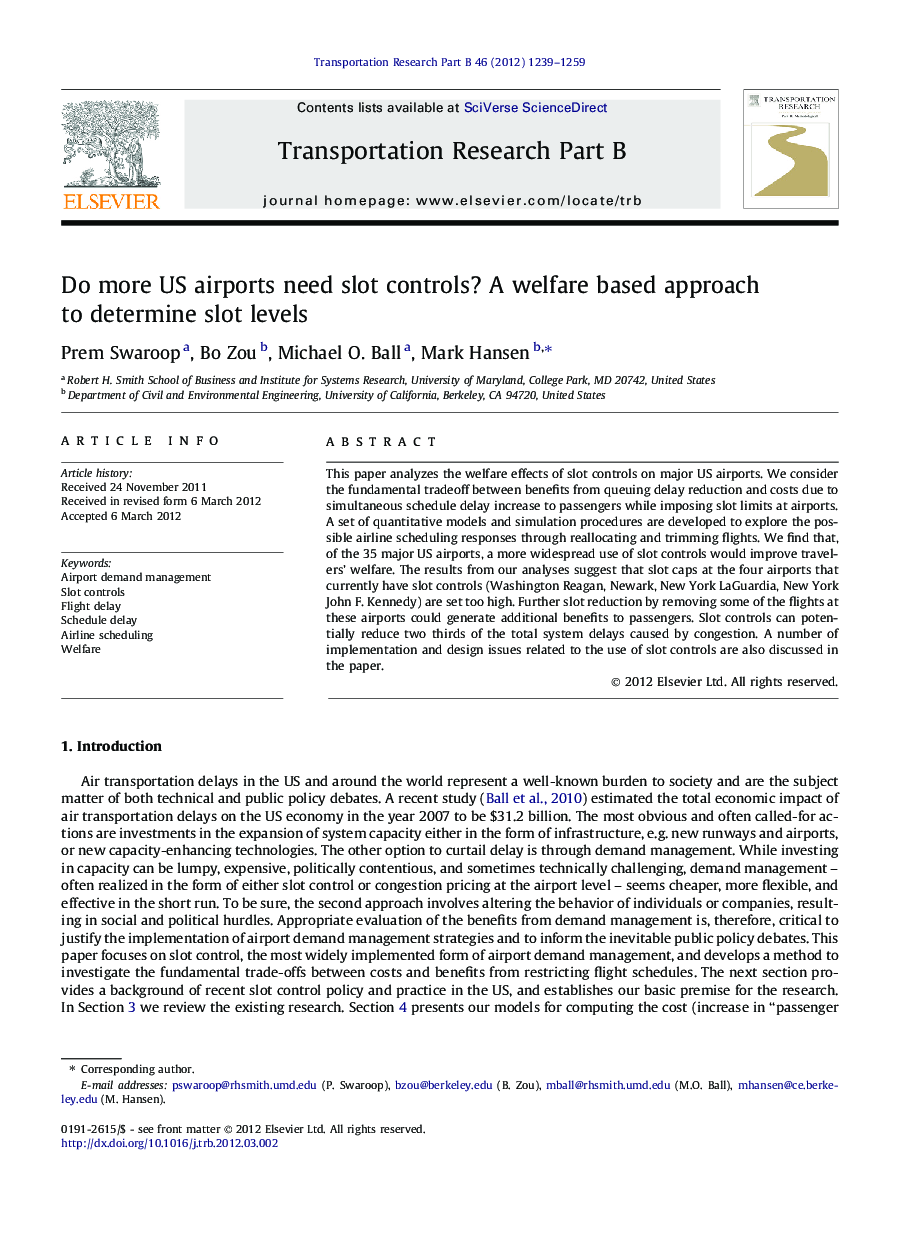 Do more US airports need slot controls? A welfare based approach to determine slot levels