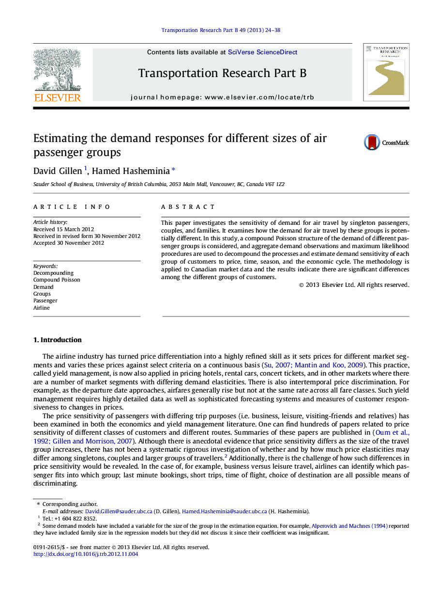 Estimating the demand responses for different sizes of air passenger groups