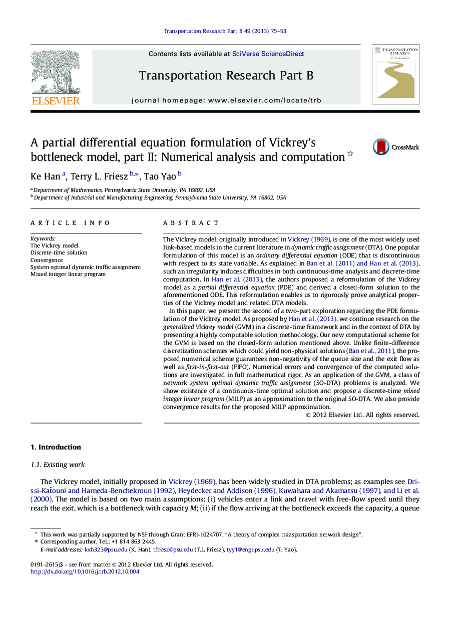 A partial differential equation formulation of Vickrey’s bottleneck model, part II: Numerical analysis and computation 